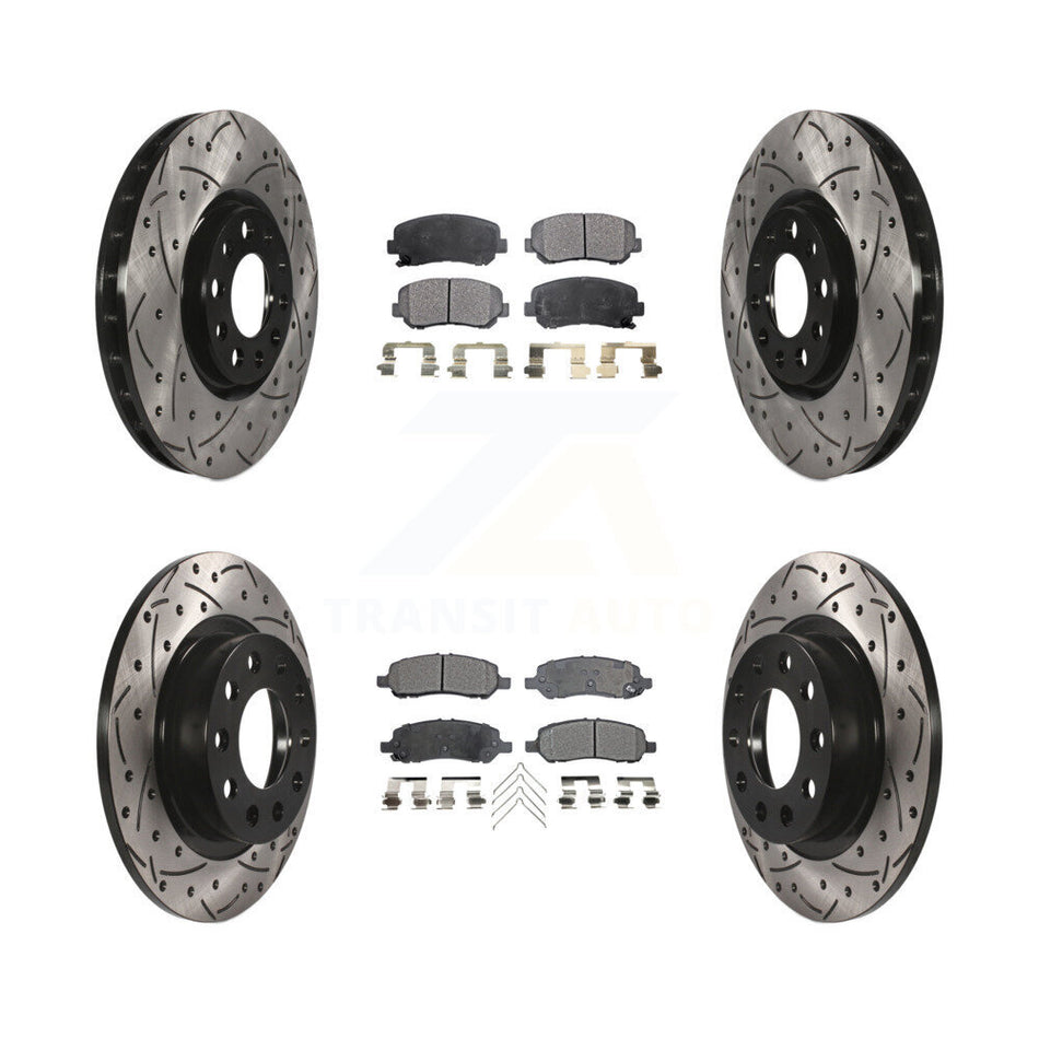 Front Rear Coated Drilled Slotted Disc Brake Rotors And Semi-Metallic Pads Kit For 2013-2016 Dodge Dart KDF-100264