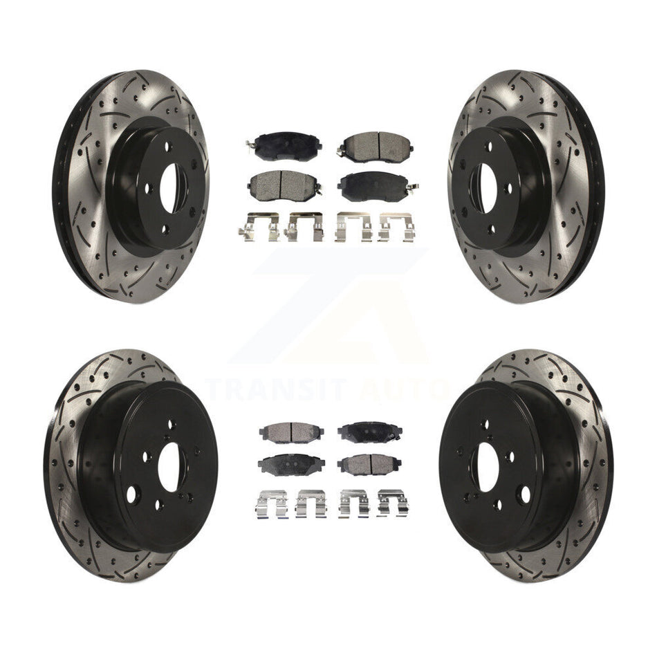 Front Rear Coated Drilled Slotted Disc Brake Rotors And Semi-Metallic Pads Kit For 2011 Subaru Impreza Outback Sport 2.5i Premium KDF-100267