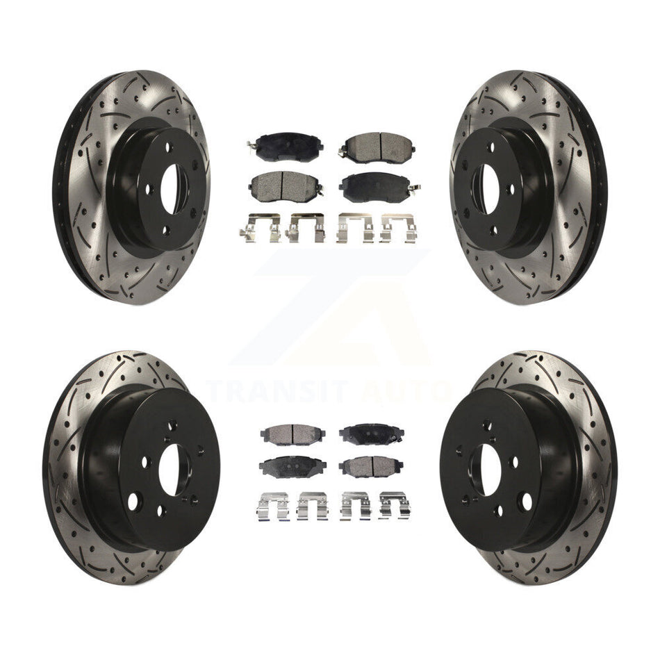Front Rear Coated Drilled Slotted Disc Brake Rotors And Semi-Metallic Pads Kit For Subaru Impreza KDF-100268