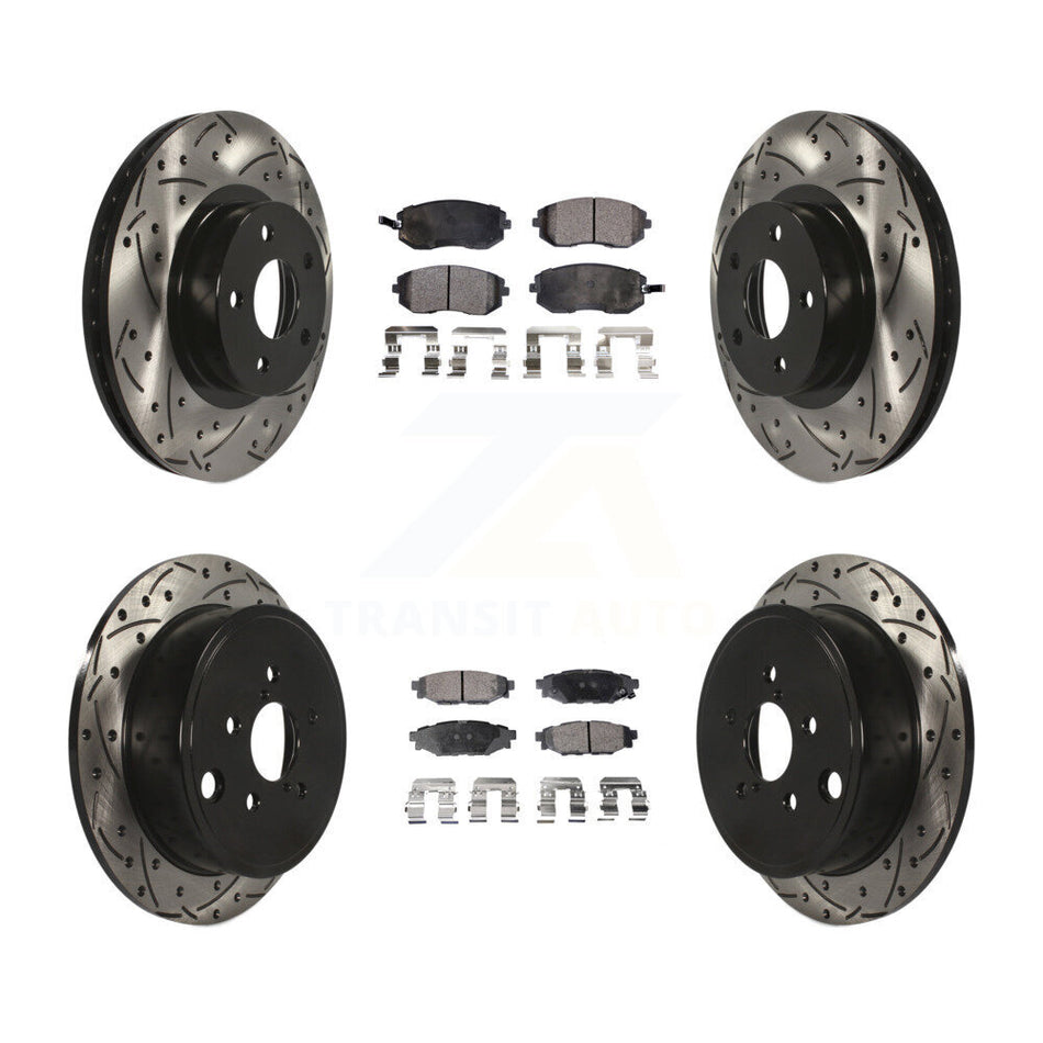 Front Rear Coated Drilled Slotted Disc Brake Rotors And Semi-Metallic Pads Kit For Subaru Impreza KDF-100269