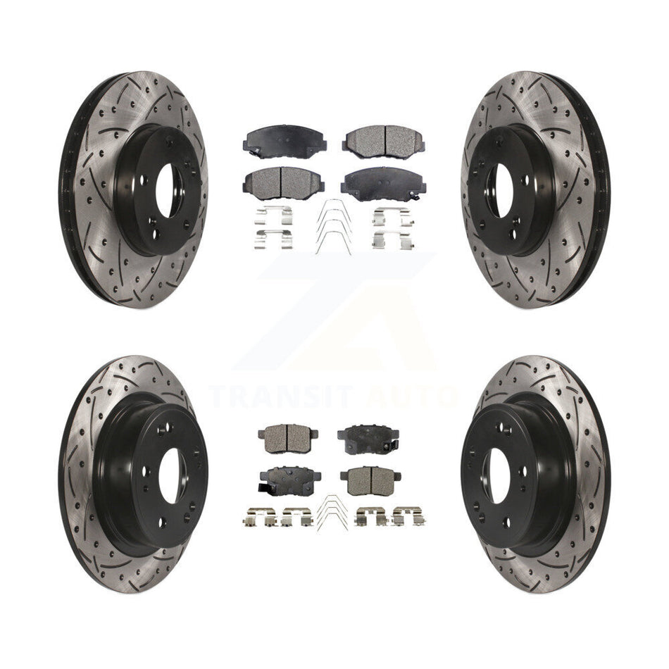 Front Rear Coated Drilled Slotted Disc Brake Rotors And Semi-Metallic Pads Kit For Honda Accord KDF-100273