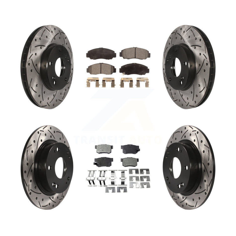 Front Rear Coated Drilled Slotted Disc Brake Rotors And Semi-Metallic Pads Kit For Acura CSX KDF-100275