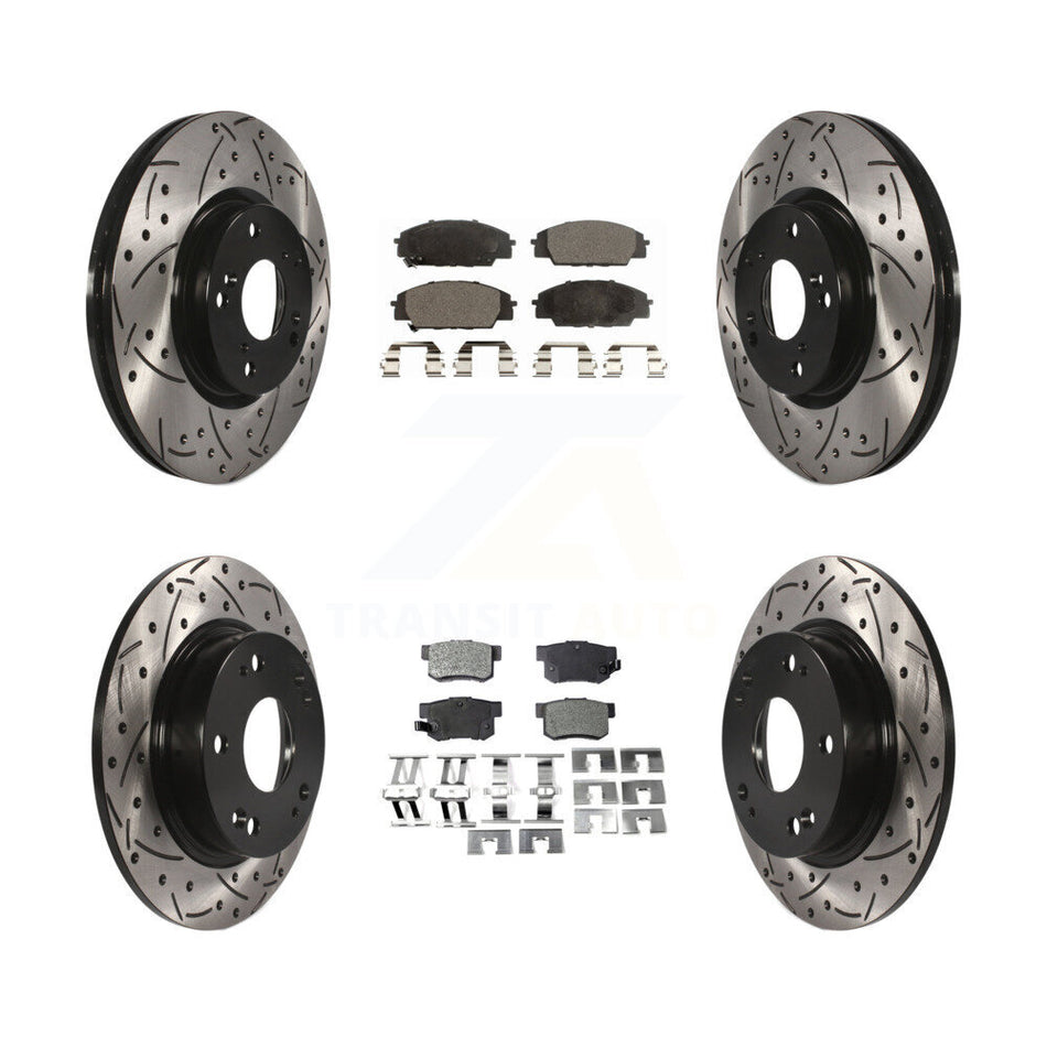 Front Rear Coated Drilled Slotted Disc Brake Rotors And Semi-Metallic Pads Kit For Honda Civic Acura CSX KDF-100280