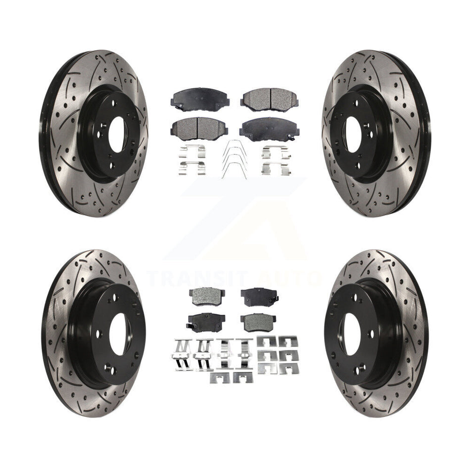 Front Rear Coated Drilled Slotted Disc Brake Rotors And Semi-Metallic Pads Kit For Honda Civic Acura ILX KDF-100282