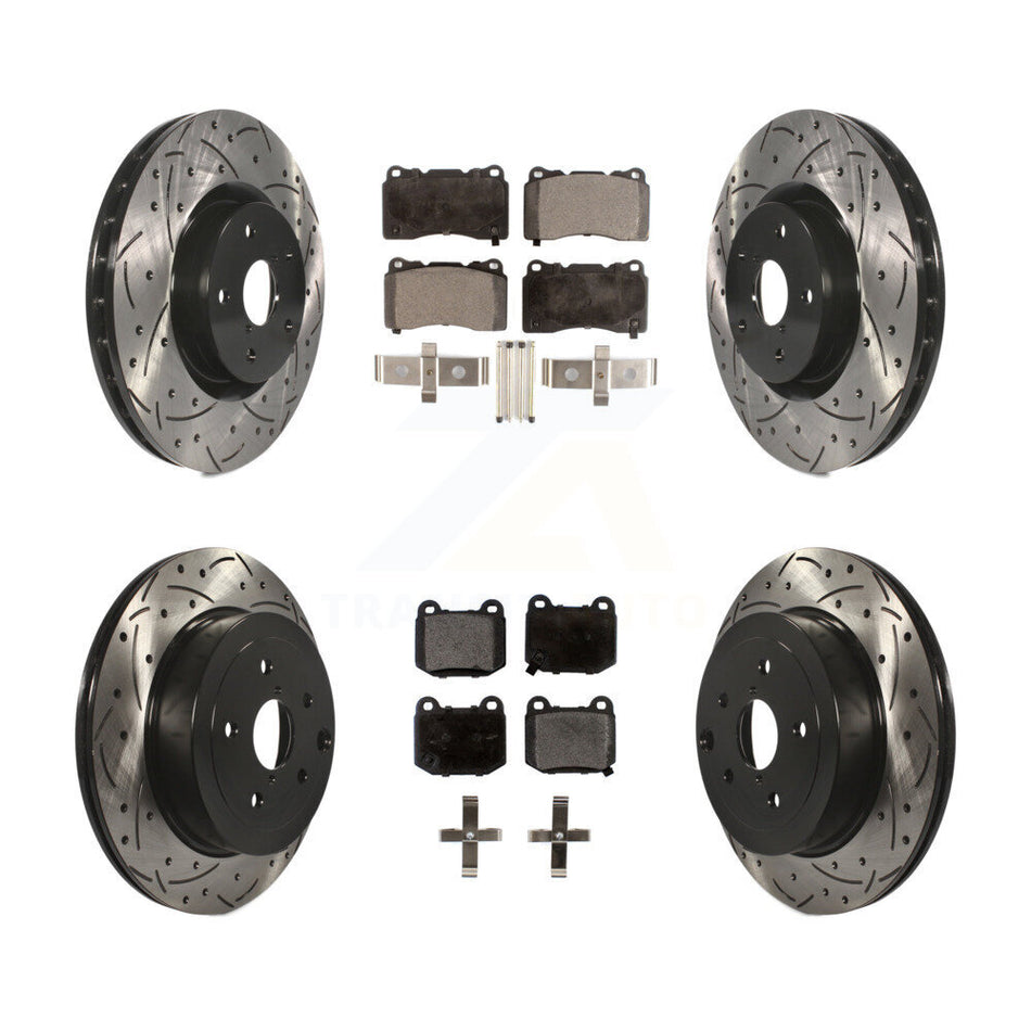 Front Rear Coated Drilled Slotted Disc Brake Rotors And Semi-Metallic Pads Kit For Subaru Impreza WRX STI KDF-100283