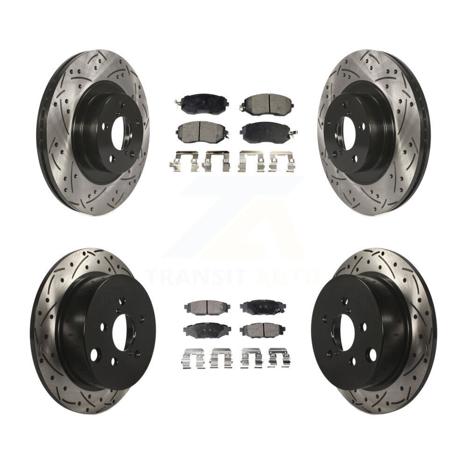 Front Rear Coated Drilled Slotted Disc Brake Rotors And Semi-Metallic Pads Kit For Subaru Forester XV Crosstrek With 292mm Diameter Rotor KDF-100287