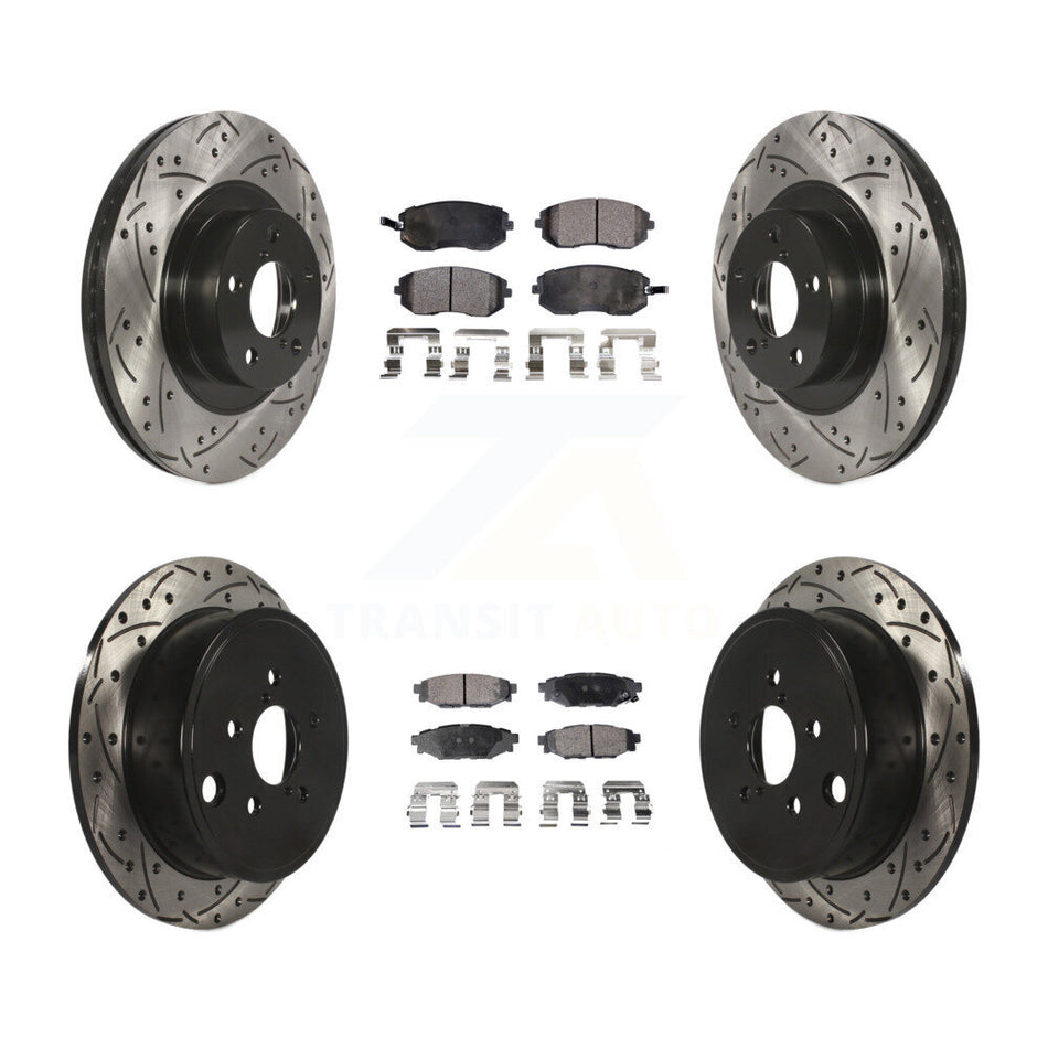 Front Rear Coated Drilled Slotted Disc Brake Rotors And Semi-Metallic Pads Kit For Subaru Outback Forester Impreza Legacy KDF-100288
