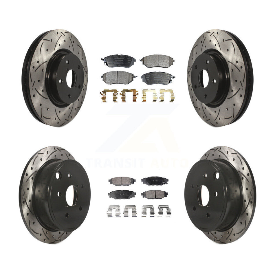 Front Rear Coated Drilled Slotted Disc Brake Rotors And Semi-Metallic Pads Kit For Subaru WRX KDF-100290