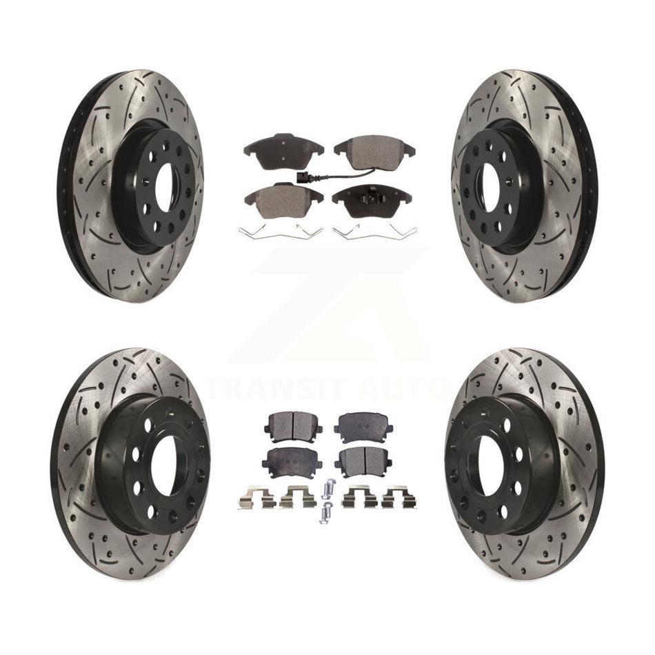 Front Rear Coated Drilled Slotted Disc Brake Rotors And Semi-Metallic Pads Kit For 2008-2008 Audi A3 Quattro KDF-100291