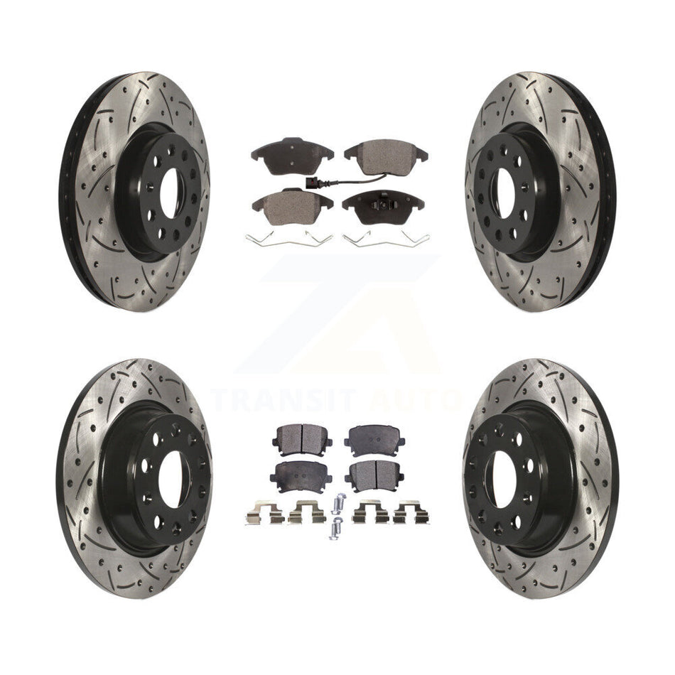 Front Rear Coated Drilled Slotted Disc Brake Rotors And Semi-Metallic Pads Kit For Volkswagen CC GTI Passat Audi A3 Quattro KDF-100292