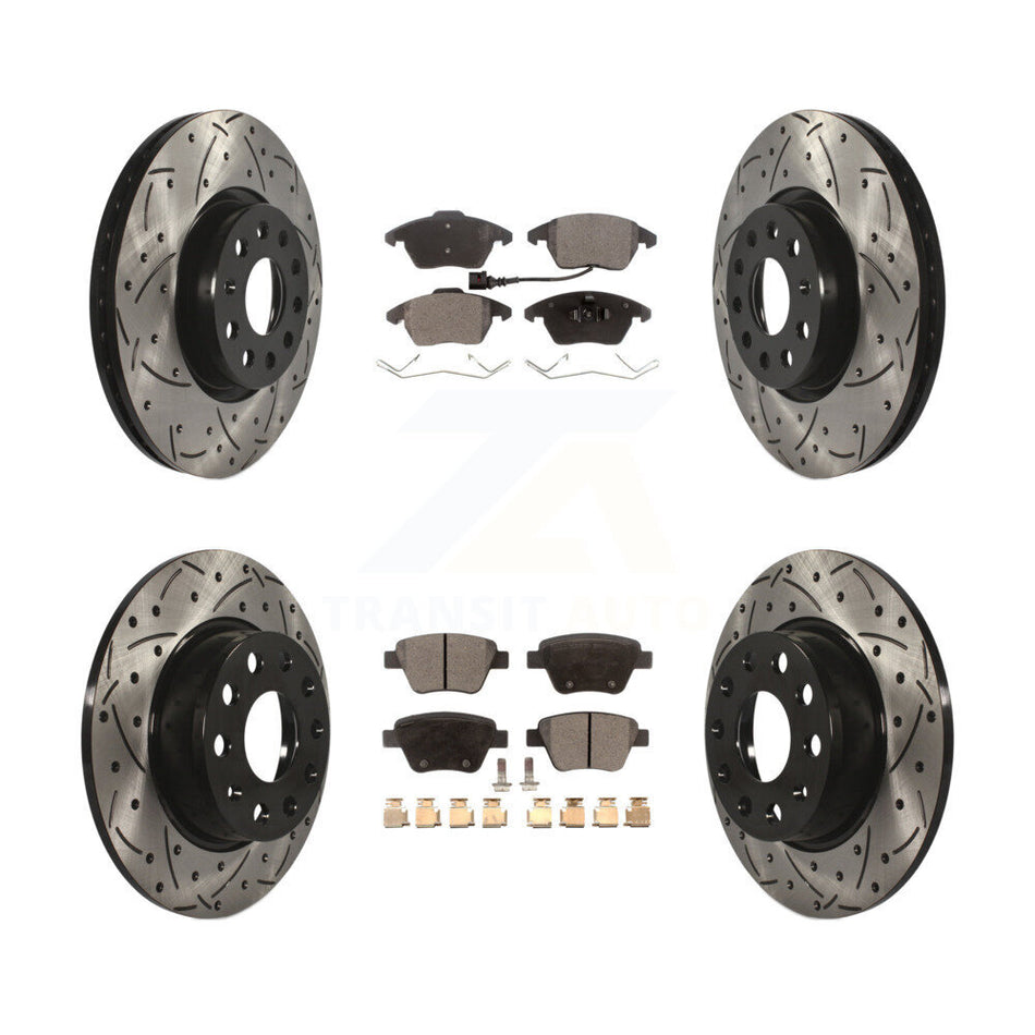 Front Rear Coated Drilled Slotted Disc Brake Rotors And Semi-Metallic Pads Kit For Volkswagen Beetle GTI KDF-100293
