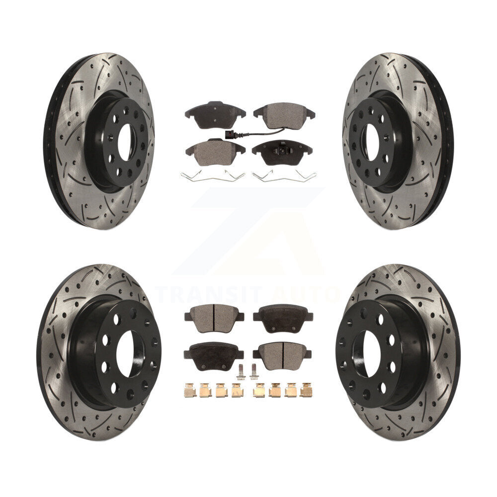 Front Rear Drilled Slot Brake Rotor Semi-Metallic Pad Kit For 17-18 Volkswagen Jetta 2.0L KDF-100294