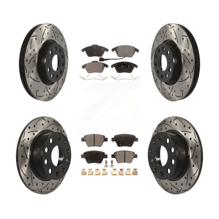 Front Rear Drilled Slot Brake Rotor Semi-Metallic Pad Kit For 17-18 Volkswagen Jetta 2.0L KDF-100294