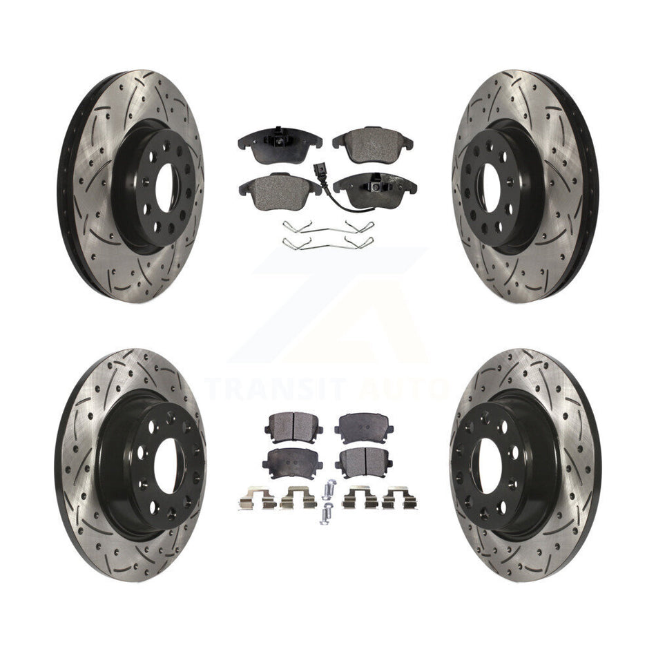 Front Rear Coated Drilled Slotted Disc Brake Rotors And Semi-Metallic Pads Kit For Volkswagen Tiguan Audi Q3 Limited Quattro KDF-100296