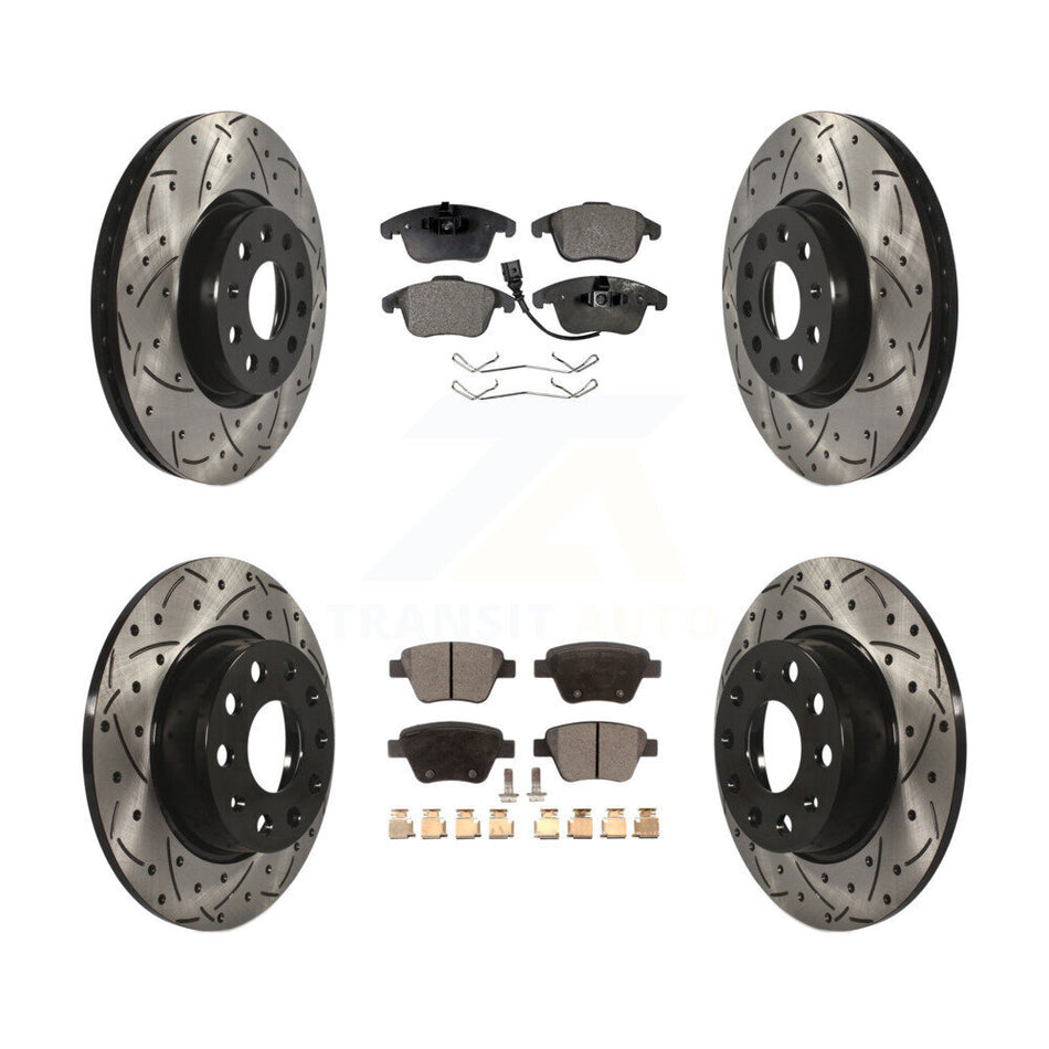 Front Rear Coated Drilled Slotted Disc Brake Rotors And Semi-Metallic Pads Kit For Volkswagen Passat KDF-100297