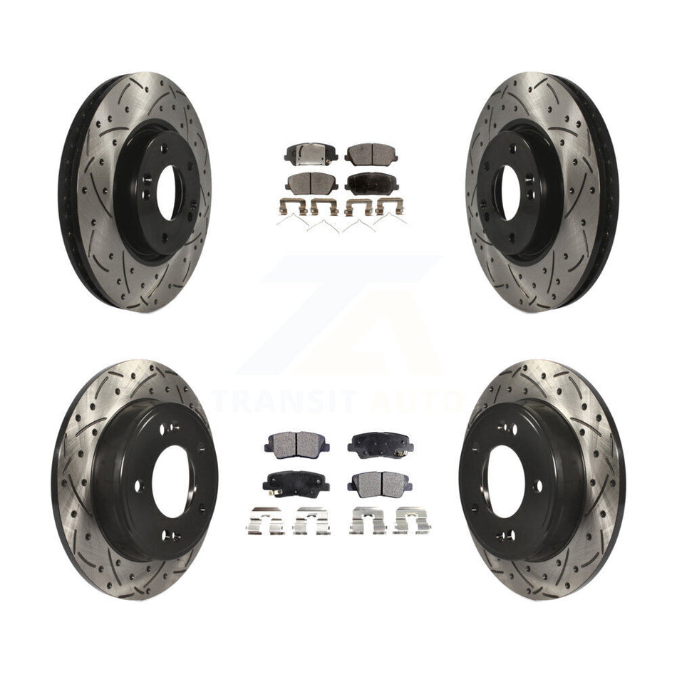 Front Rear Coated Drilled Slotted Disc Brake Rotors And Semi-Metallic Pads Kit For Kia Forte Forte5 SX KDF-100305