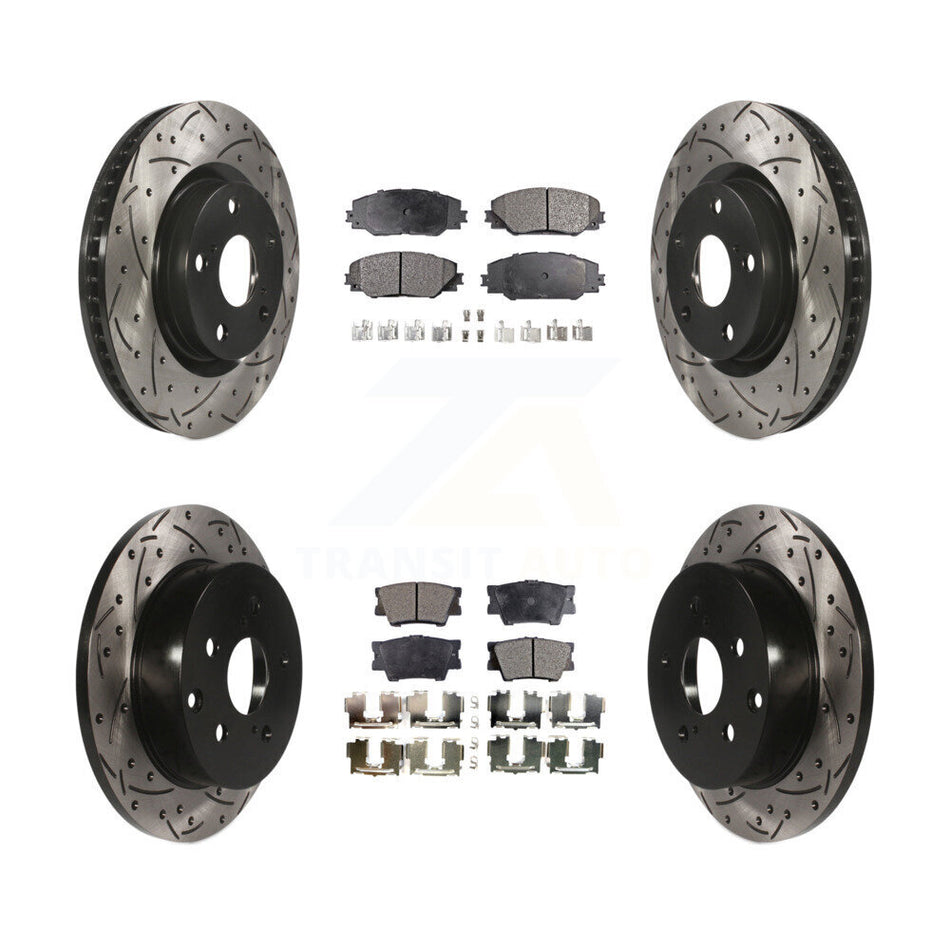Front Rear Coated Drilled Slotted Disc Brake Rotors And Semi-Metallic Pads Kit For Toyota RAV4 KDF-100308