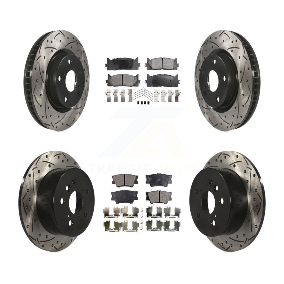 Front Rear Coated Drilled Slotted Disc Brake Rotors And Semi-Metallic Pads Kit For Toyota Camry Lexus ES350 Avalon KDF-100309