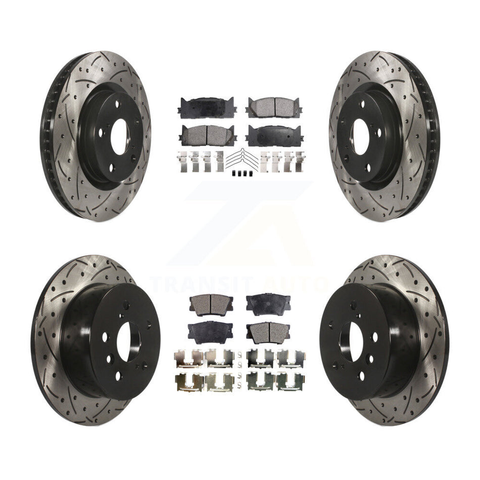 Front Rear Coated Drilled Slotted Disc Brake Rotors And Semi-Metallic Pads Kit For Toyota Camry Lexus ES350 Avalon ES300h KDF-100310