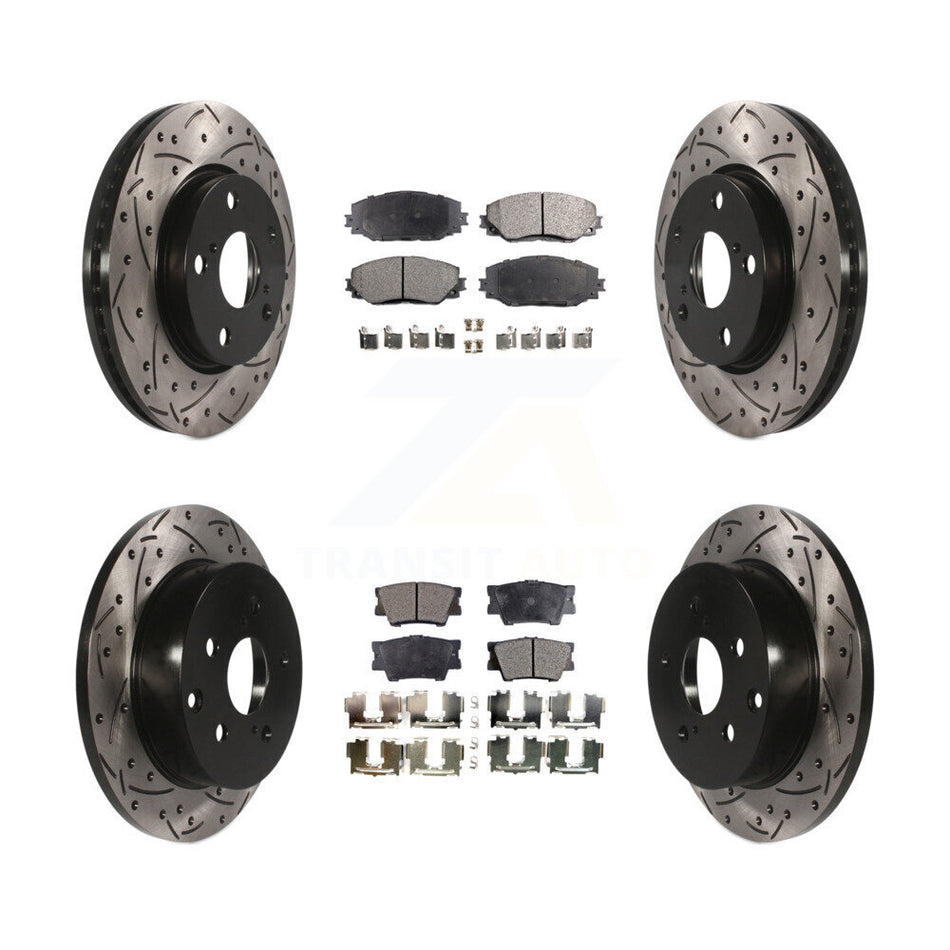 Front Rear Coated Drilled Slotted Disc Brake Rotors And Semi-Metallic Pads Kit For Toyota RAV4 Lexus HS250h KDF-100311