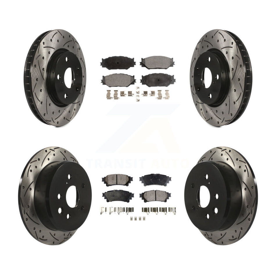 Front Rear Coated Drilled Slotted Disc Brake Rotors And Semi-Metallic Pads Kit For 2014-2015 Lexus IS250 Base with RWD With F Sport Package KDF-100312