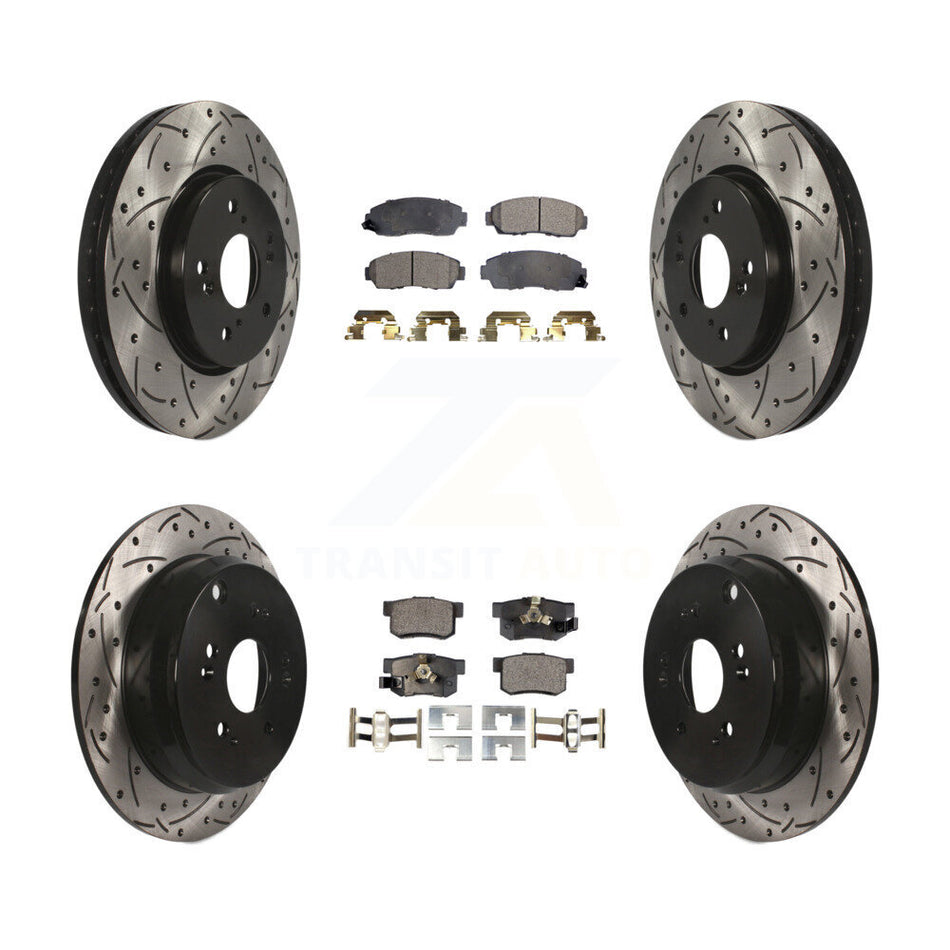 Front Rear Coated Drilled Slotted Disc Brake Rotors And Semi-Metallic Pads Kit For Honda CR-V Acura RDX KDF-100313