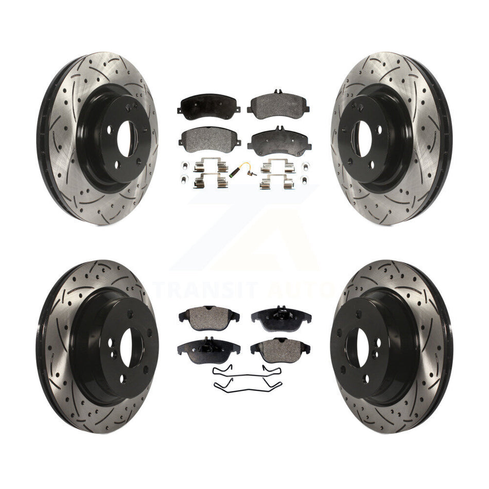 Front Rear Coated Drilled Slotted Disc Brake Rotors And Semi-Metallic Pads Kit For Mercedes-Benz GLK350 GLK250 KDF-100316