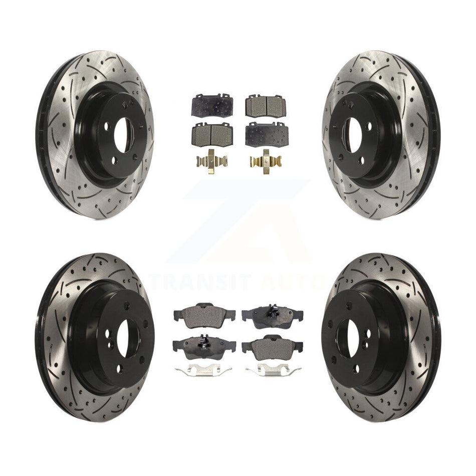 Front Rear Coated Drilled Slotted Disc Brake Rotors And Semi-Metallic Pads Kit For Mercedes-Benz CLS550 CLS500 E550 KDF-100317