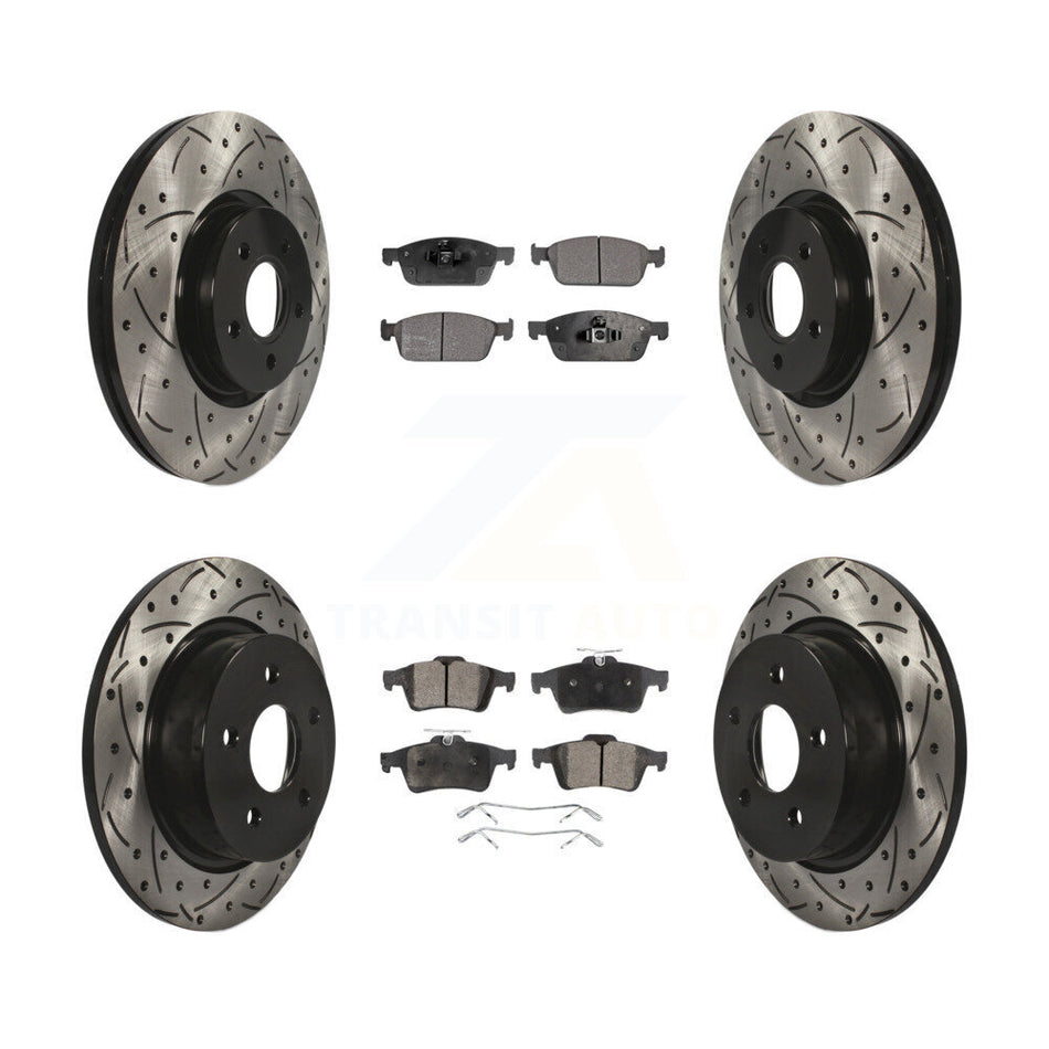 Front Rear Coated Drilled Slotted Disc Brake Rotors And Semi-Metallic Pads Kit For Ford Escape Connect KDF-100319