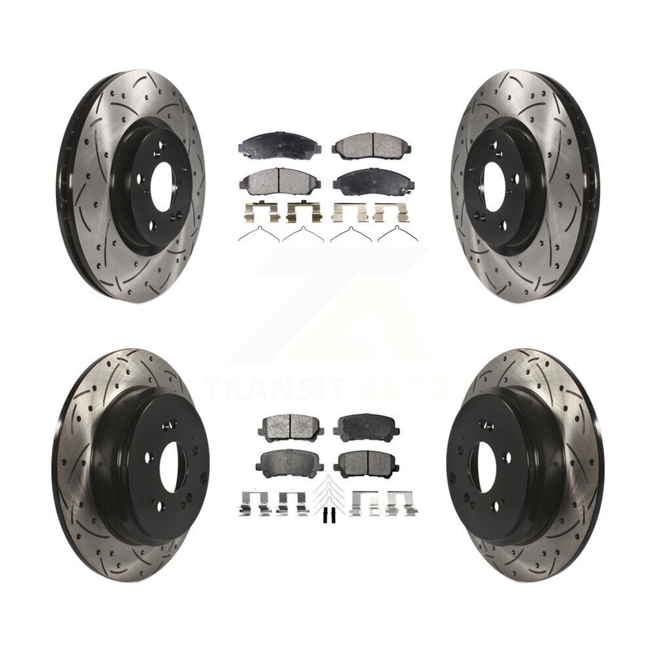 Front Rear Coated Drilled Slotted Disc Brake Rotors And Semi-Metallic Pads Kit For Honda Pilot Acura MDX ZDX KDF-100322