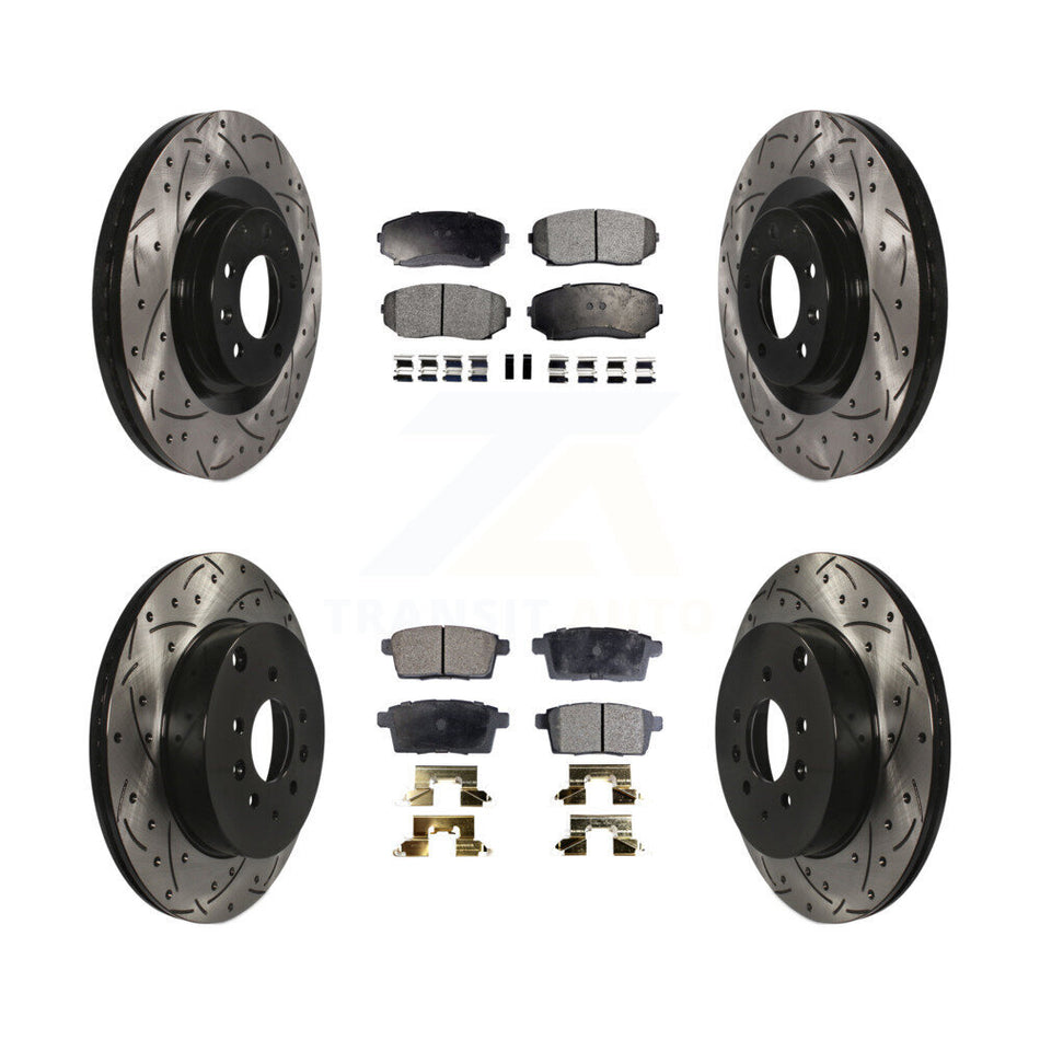 Front Rear Coated Drilled Slotted Disc Brake Rotors And Semi-Metallic Pads Kit For 2007-2015 Mazda CX-9 KDF-100323