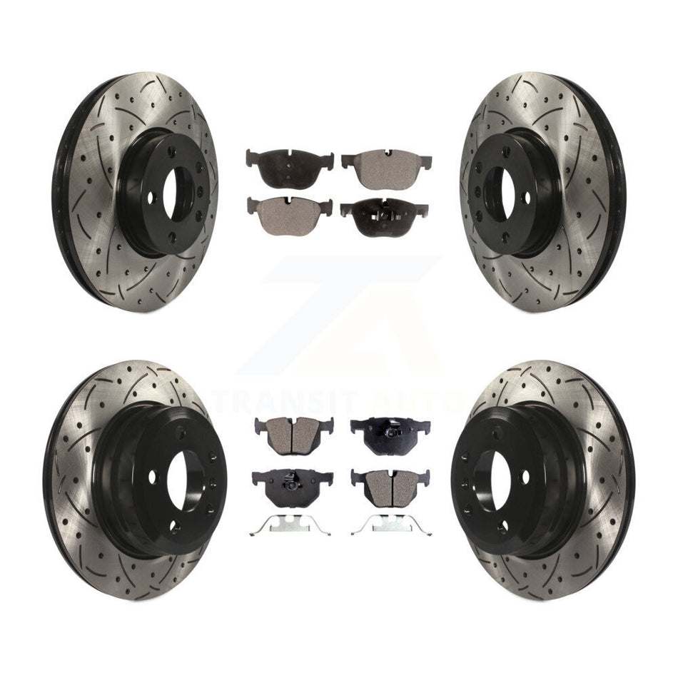 Front Rear Coated Drilled Slotted Disc Brake Rotors And Semi-Metallic Pads Kit For BMW X5 X6 KDF-100325
