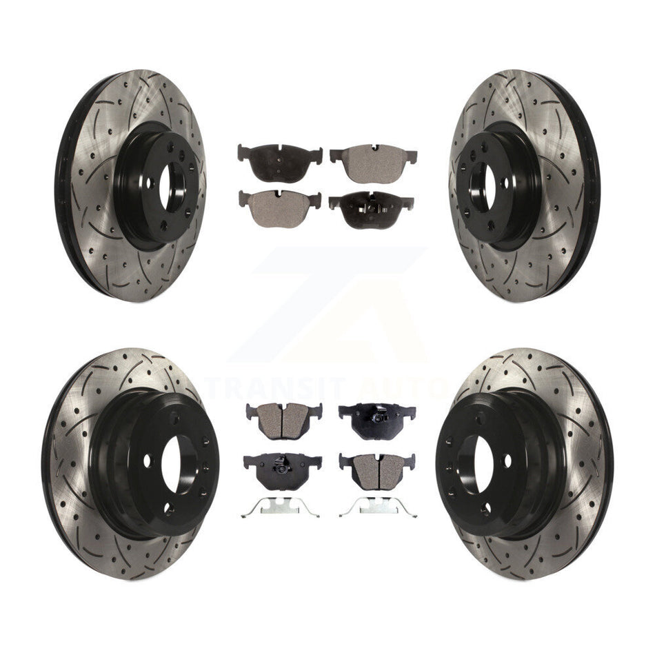 Front Rear Coated Drilled Slotted Disc Brake Rotors And Semi-Metallic Pads Kit For BMW X5 X6 KDF-100326