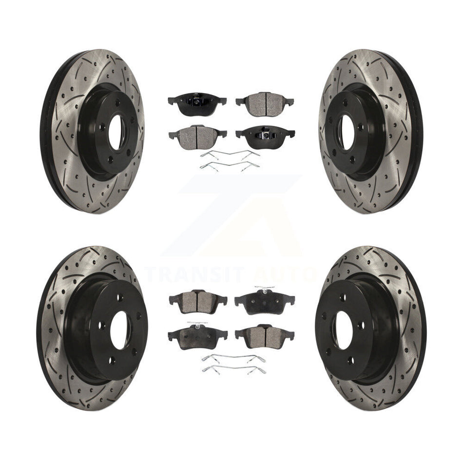 Front Rear Coated Drilled Slotted Disc Brake Rotors And Semi-Metallic Pads Kit For Ford Escape C-Max KDF-100328