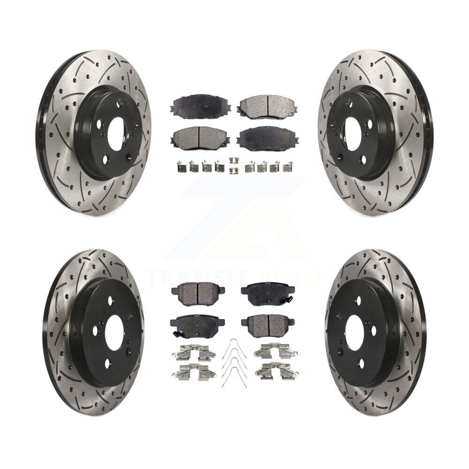Front Rear Coated Drilled Slotted Disc Brake Rotors And Semi-Metallic Pads Kit For Toyota Corolla Matrix Pontiac Vibe KDF-100334