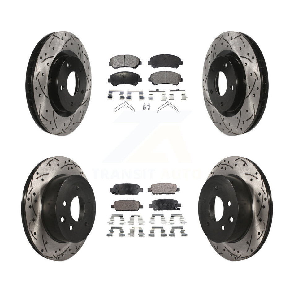 Front Rear Coated Drilled Slotted Disc Brake Rotors And Semi-Metallic Pads Kit For Nissan Rogue Select KDF-100336