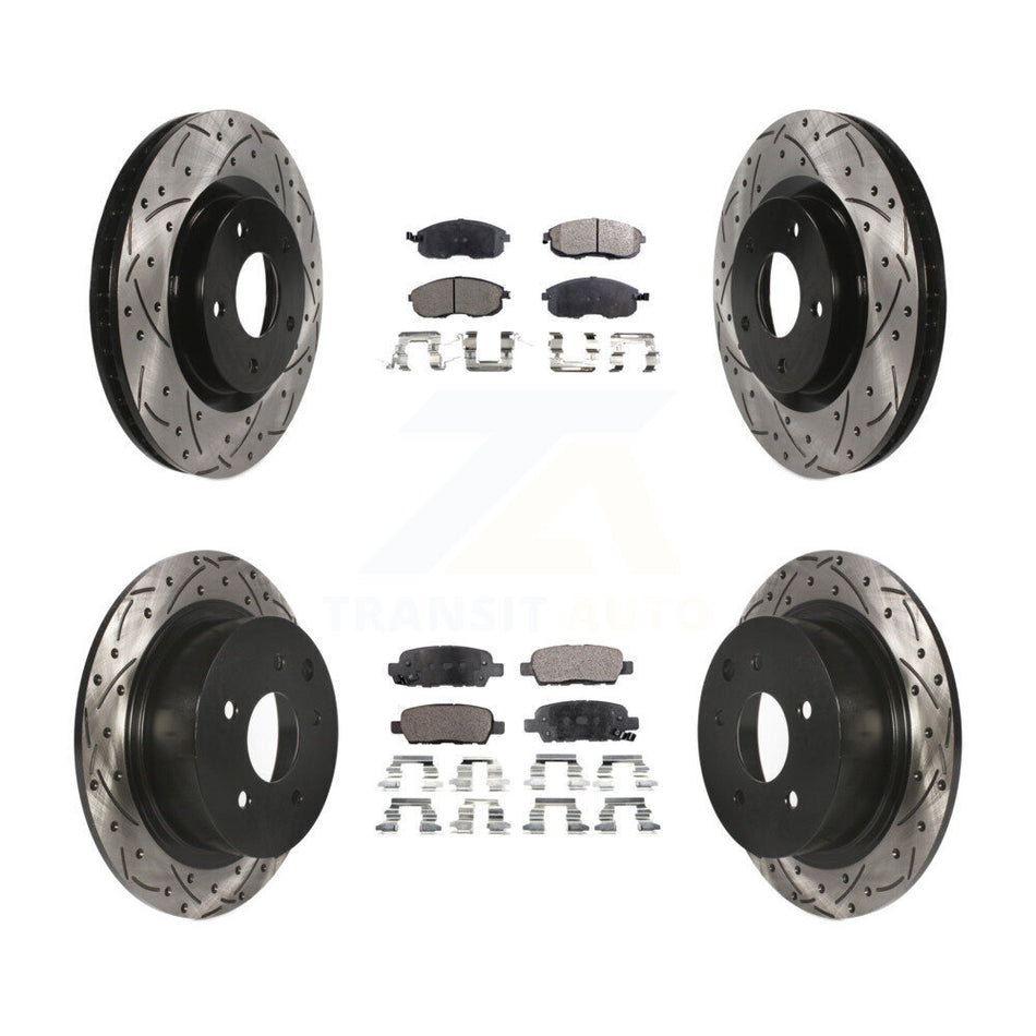 Front Rear Coated Drilled Slotted Disc Brake Rotors And Semi-Metallic Pads Kit For 2007-2012 Nissan Sentra SE-R KDF-100337
