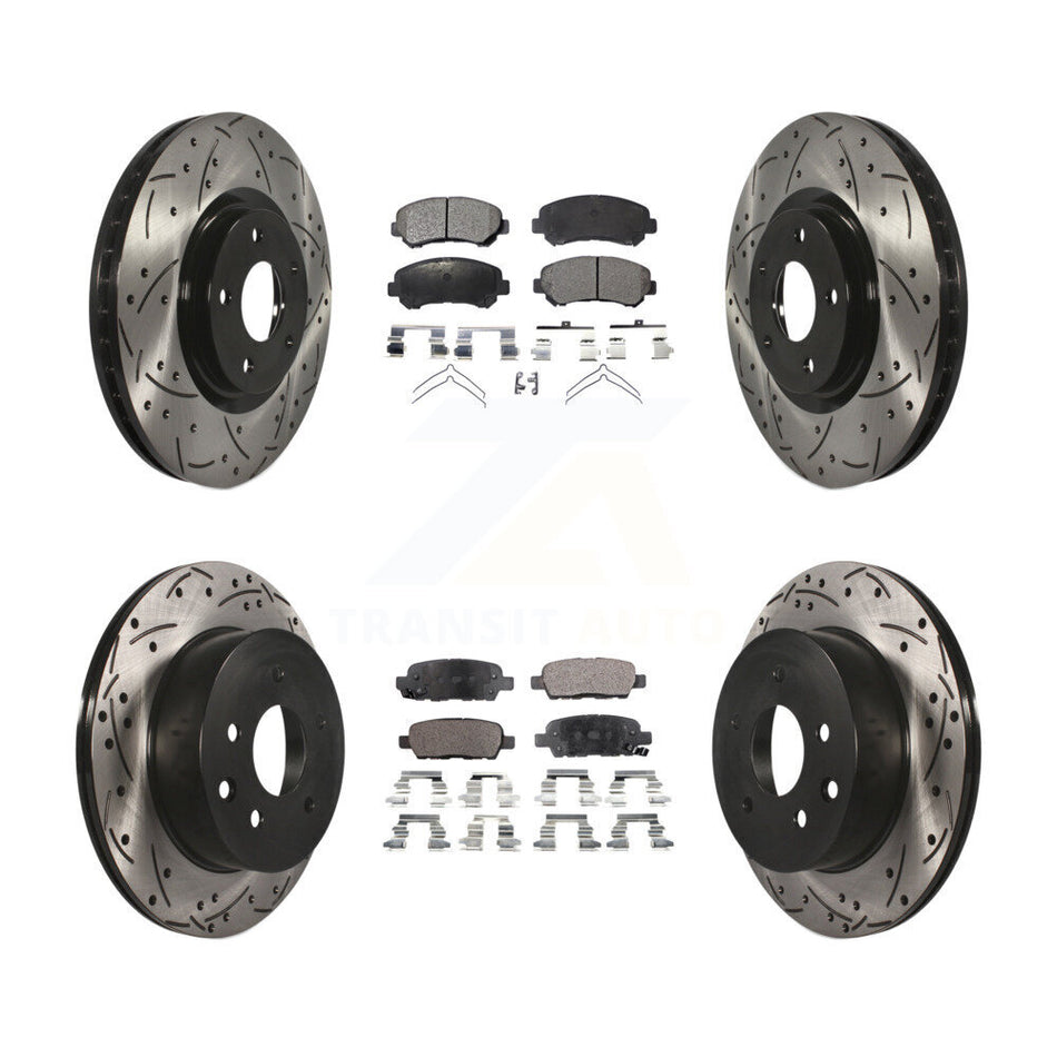 Front Rear Coated Drilled Slotted Disc Brake Rotors And Semi-Metallic Pads Kit For 2014-2017 Nissan Juke Nismo RS KDF-100339