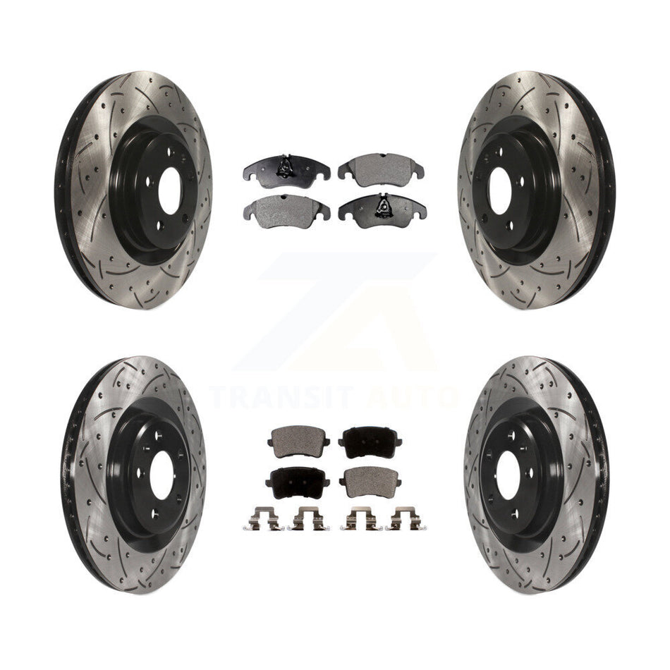 Front Rear Coated Drilled Slotted Disc Brake Rotors And Semi-Metallic Pads Kit For Audi Q5 S5 KDF-100347