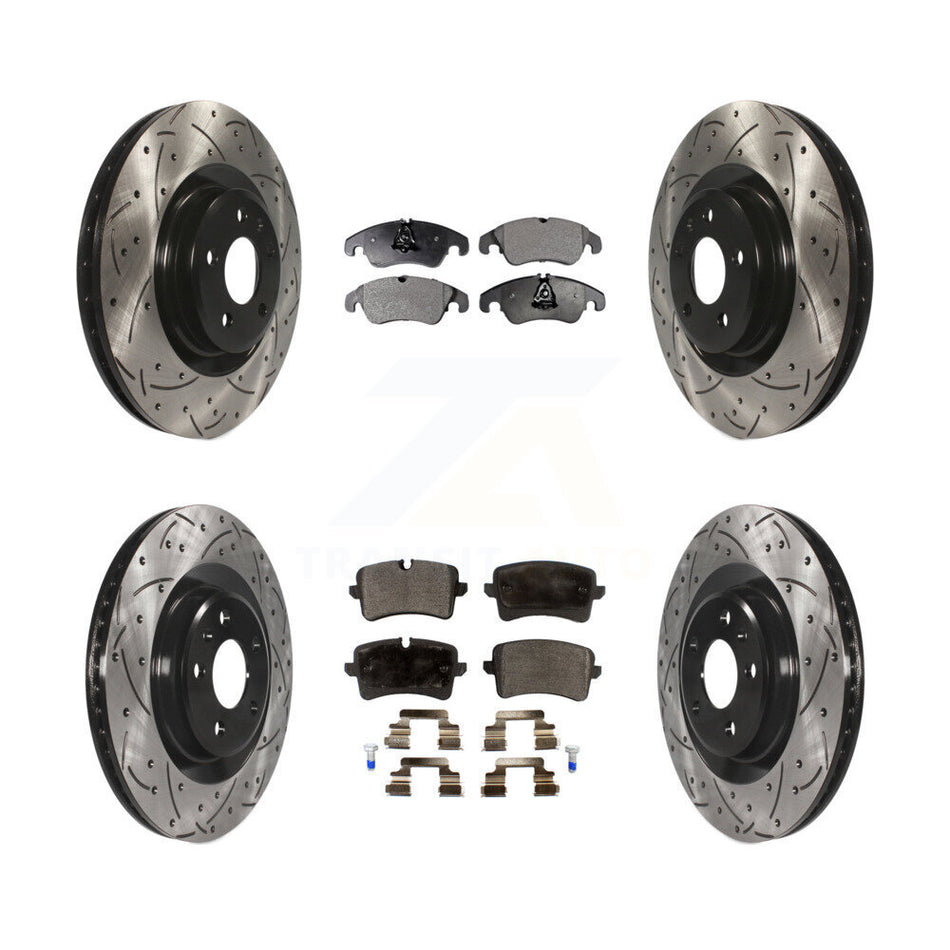 Front Rear Coated Drilled Slotted Disc Brake Rotors And Semi-Metallic Pads Kit For Audi A6 Quattro A7 KDF-100348