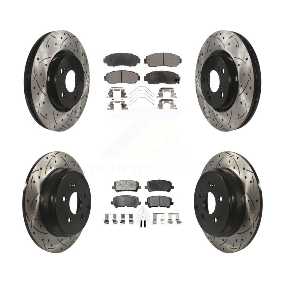 Front Rear Coated Drilled Slotted Disc Brake Rotors And Semi-Metallic Pads Kit For 2011-2014 Honda Odyssey KDF-100350