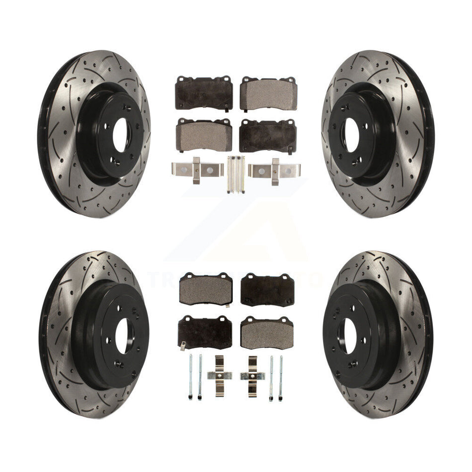 Front Rear Coated Drilled Slotted Disc Brake Rotors And Semi-Metallic Pads Kit For Hyundai Genesis Coupe KDF-100351