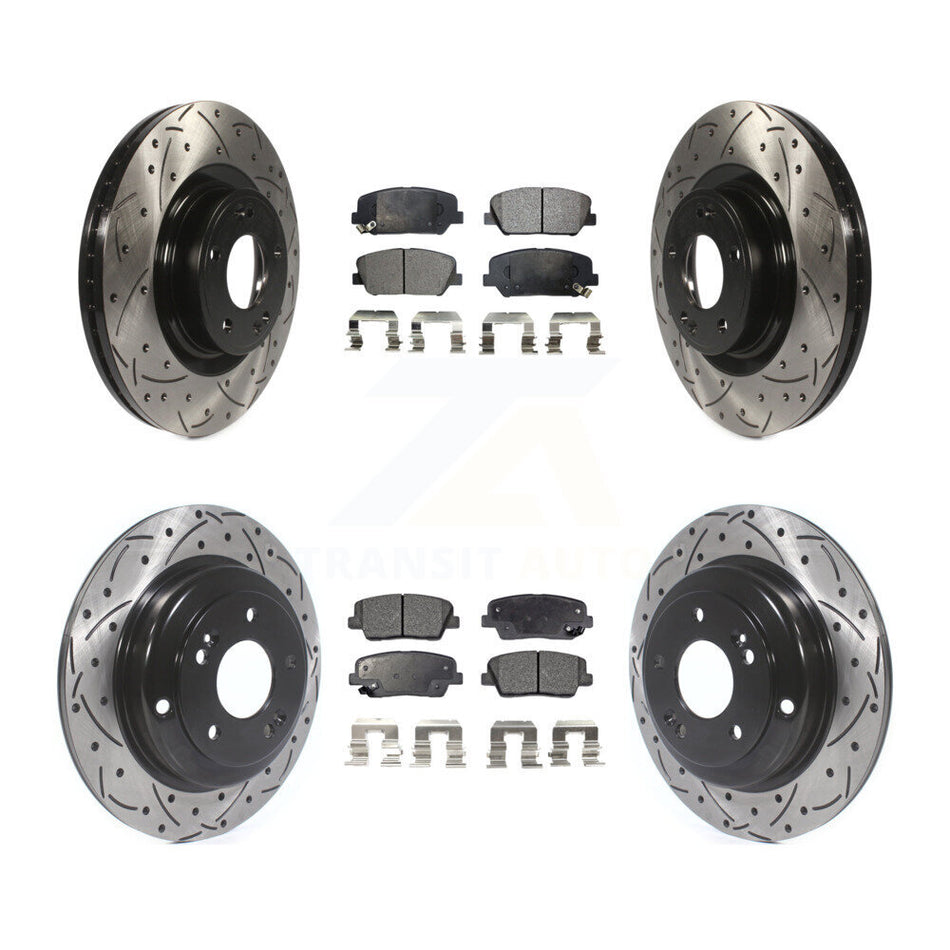 Front Rear Coated Drilled Slotted Disc Brake Rotors And Semi-Metallic Pads Kit For Hyundai Genesis Coupe KDF-100352
