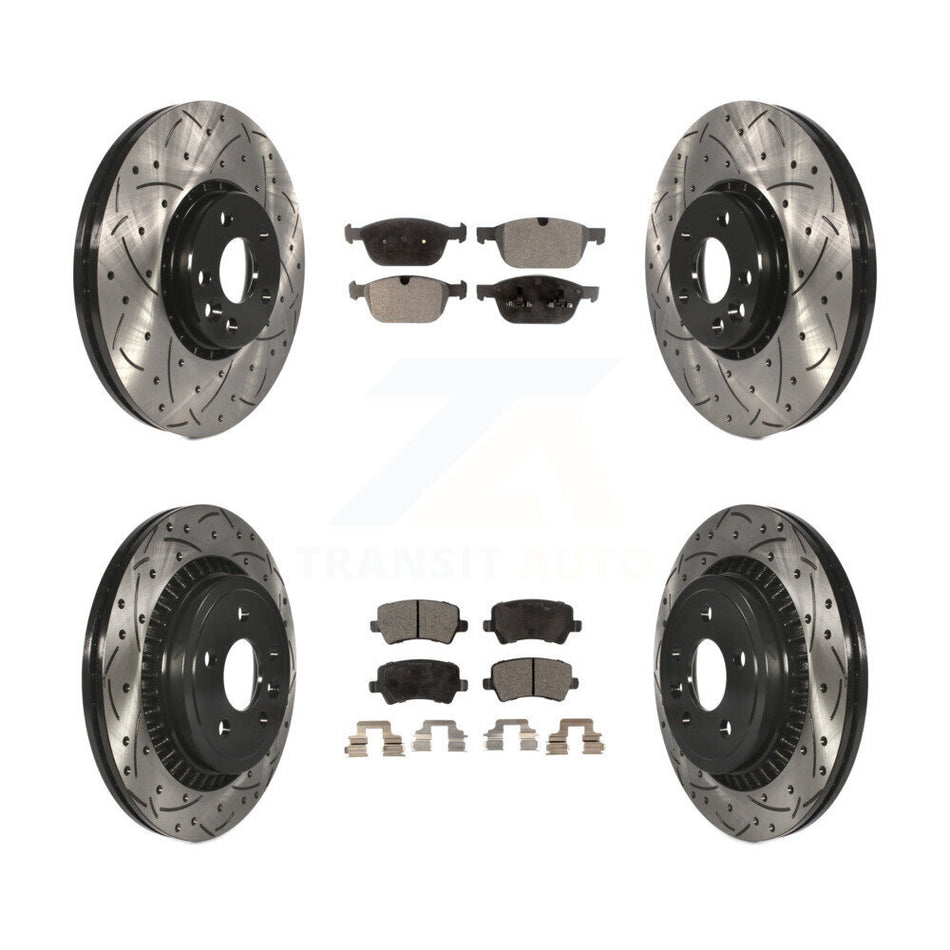 Front Rear Coated Drilled Slotted Disc Brake Rotors And Semi-Metallic Pads Kit For 2010-2015 Volvo XC60 KDF-100353