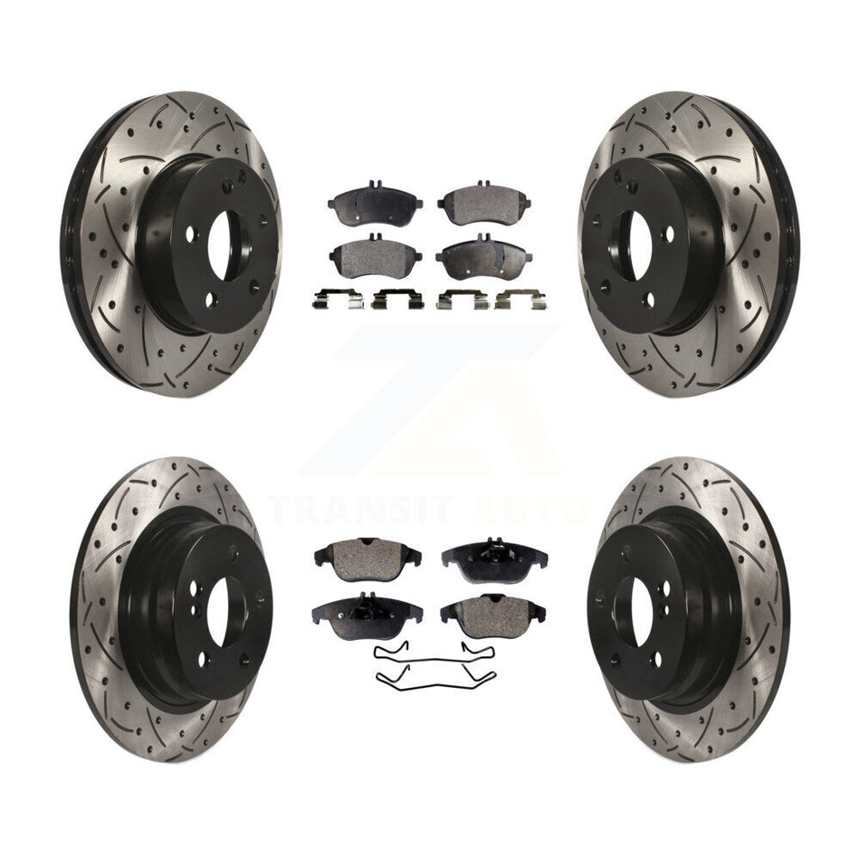 Front Rear Coated Drilled Slotted Disc Brake Rotors And Semi-Metallic Pads Kit For Mercedes-Benz C300 C250 C230 KDF-100354