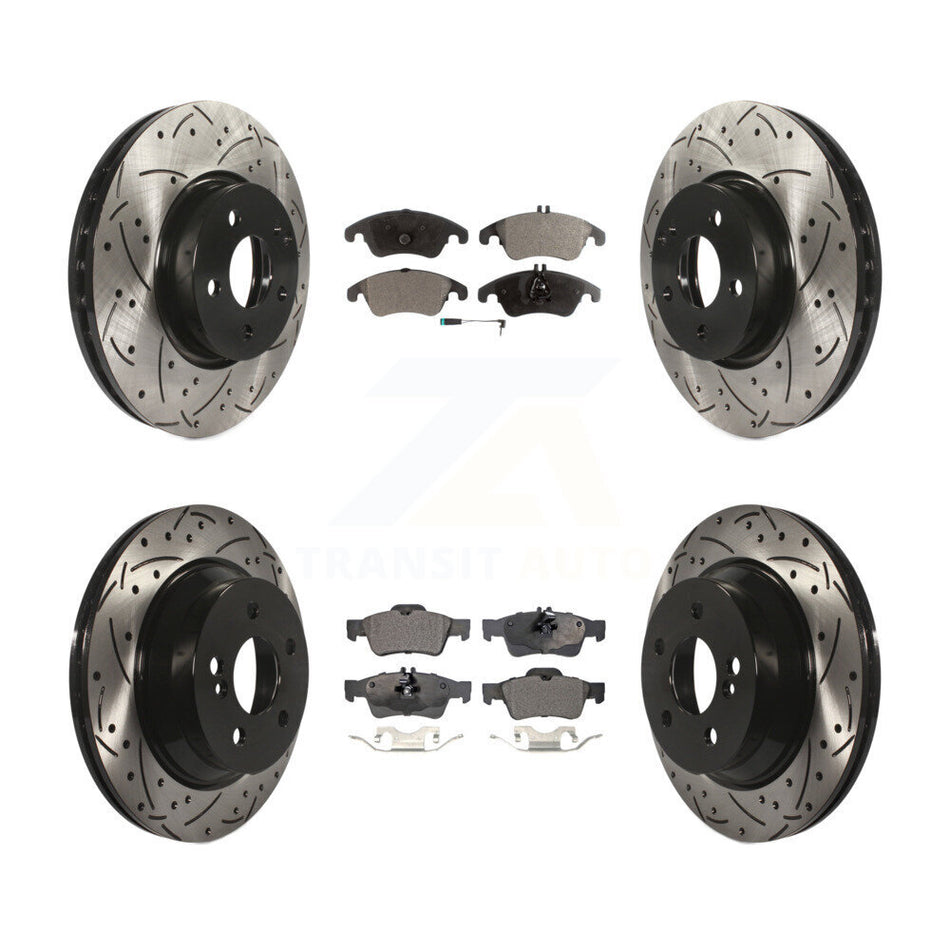 Front Rear Coated Drilled Slotted Disc Brake Rotors And Semi-Metallic Pads Kit For Mercedes-Benz E350 E400 With 322mm Diameter Rotor KDF-100358