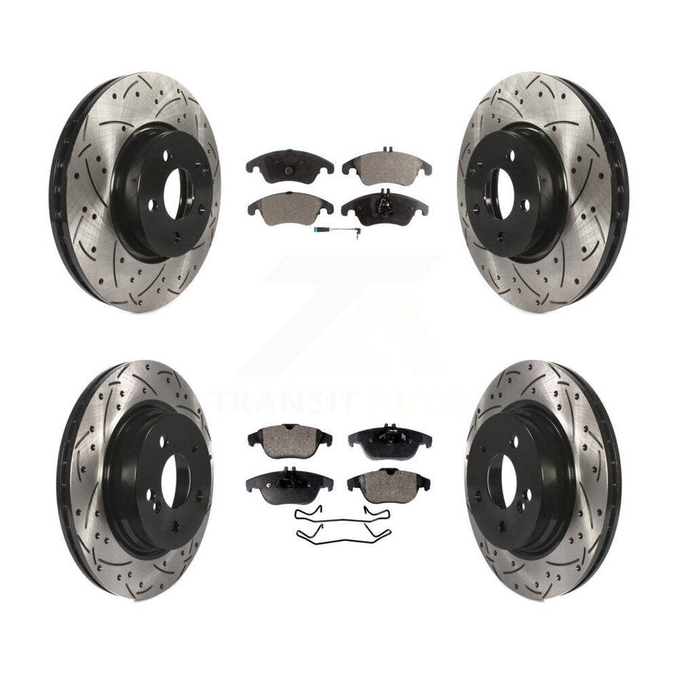 Front Rear Coated Drilled Slotted Disc Brake Rotors And Semi-Metallic Pads Kit For Mercedes-Benz E350 C300 C350 KDF-100359