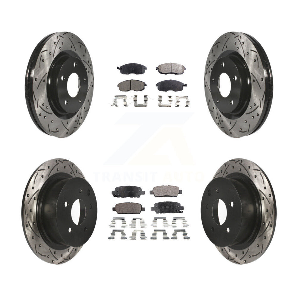 Front Rear Coated Drilled Slotted Disc Brake Rotors And Semi-Metallic Pads Kit For Nissan Sentra Juke KDF-100360