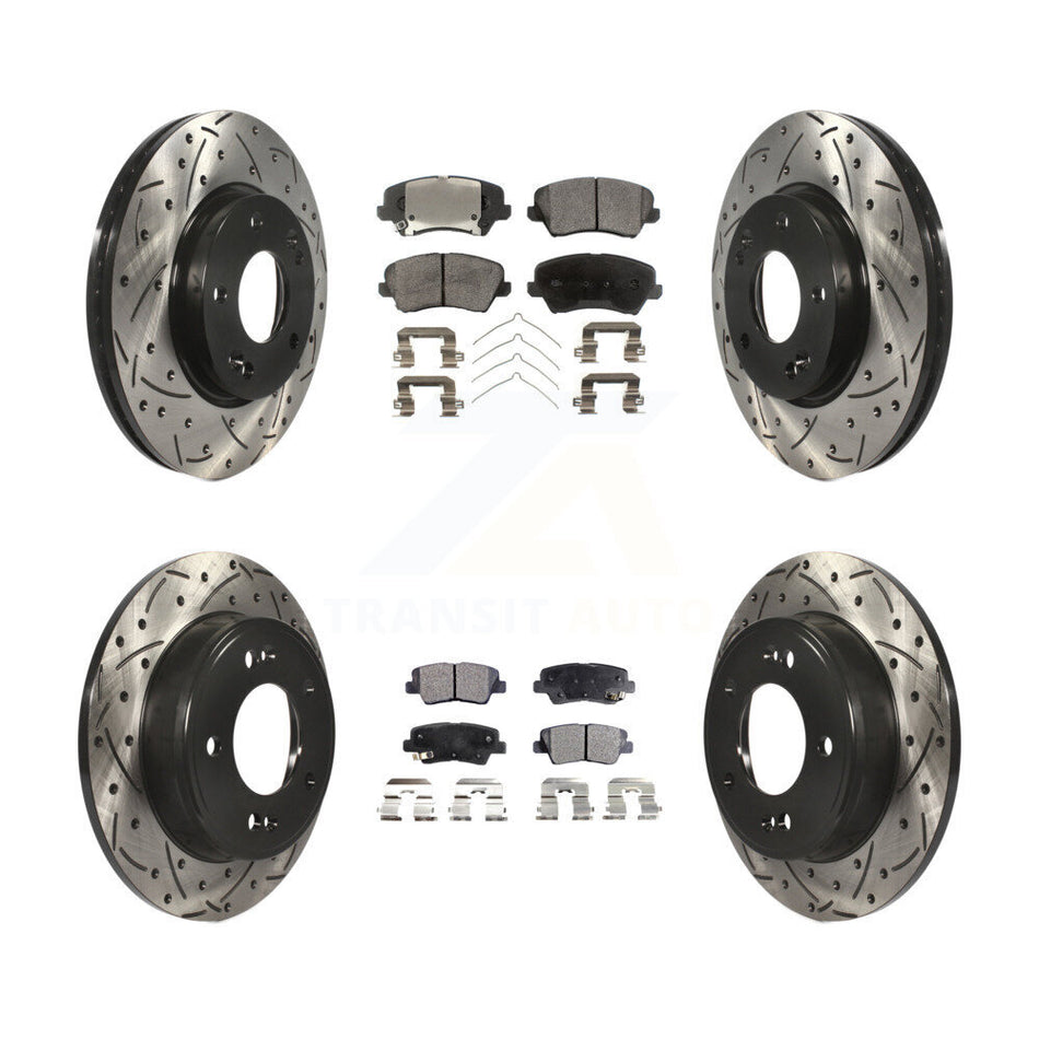 Front Rear Coated Drilled Slotted Disc Brake Rotors And Semi-Metallic Pads Kit For Kia Forte Hyundai Elantra GT Forte5 Koup KDF-100363