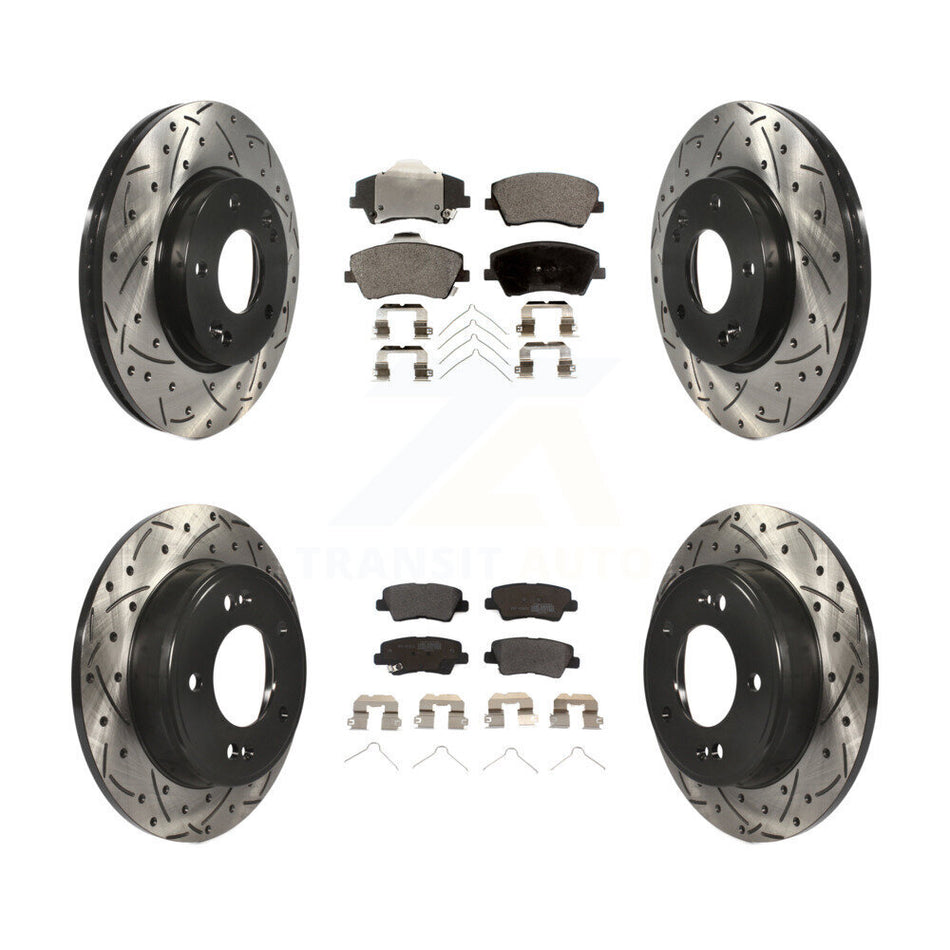 Front Rear Coated Drilled Slotted Disc Brake Rotors And Semi-Metallic Pads Kit For 2017-2020 Hyundai Elantra 2.0L KDF-100365